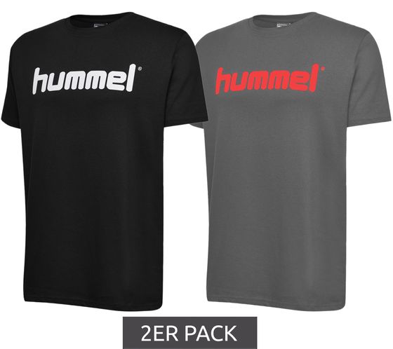 2er Pack hummel Herren T-Shirt Baumwoll-Shirt mit Logo-Print Sport-Shirt 225508 in Grau/Rot oder Schwarz/Weiß