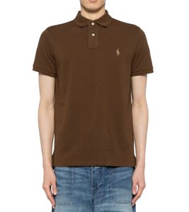 POLO RALPH LAUREN Herren Polo-Shirt Custom Slim Fit Baumwoll-Shirt Kurzarm-Shirt Basic-Shirt 710680784319 Dunkelbraun/Beige