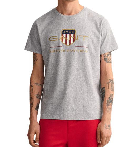 GANT men's T-shirt with large brand print and lettering Cotton shirt Round neck shirt 2003099 93 Gray