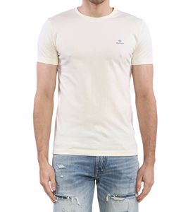 GANT camicia da uomo in cotone con piccolo ricamo brand sul petto T-shirt girocollo 2053004 1134 panna-bianco