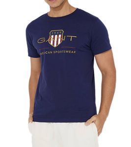 GANT T-shirt uomo con stampa grande brand e scritte camicia in cotone girocollo 2003099 433 blu scuro