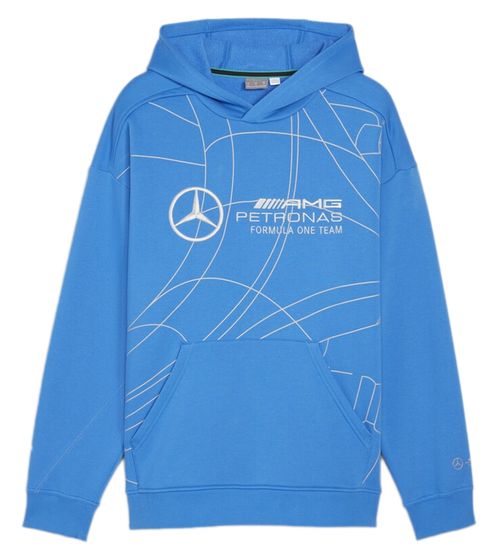 PUMA X Mercedes-Benz AMG Petronas F1 MAPF1 LS Statement men's hooded sweater with large logo embroidery cotton hoodie long-sleeved shirt 621127 08 blue