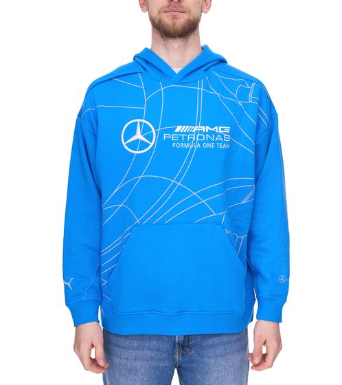 PUMA Mercedes-Benz AMG Petronas F1 MAPF1 LS Statement pull à capuche pour homme avec grand logo brodé sweat à capuche en coton chemise à manches longues 621127 08 bleu