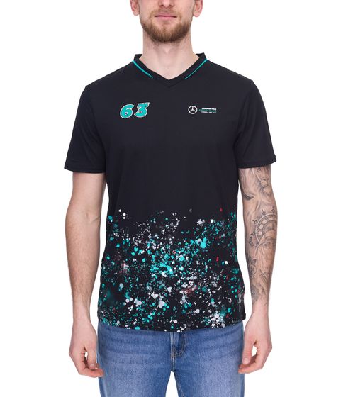 Mercedes-Benz AMG Petronas F1 MAPF1 FW George Russell #63 Sports Herren Basic T-Shirt mit Farbspritzer-Druck Baumwoll-Shirt 701220863 001 Schwarz