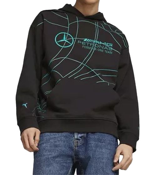 PUMA Mercedes-Benz AMG Petronas F1 MAPF1 LS Statement pull à capuche pour hommes avec grand logo brodé sweat à capuche en coton chemise à manches longues 621127 01 noir