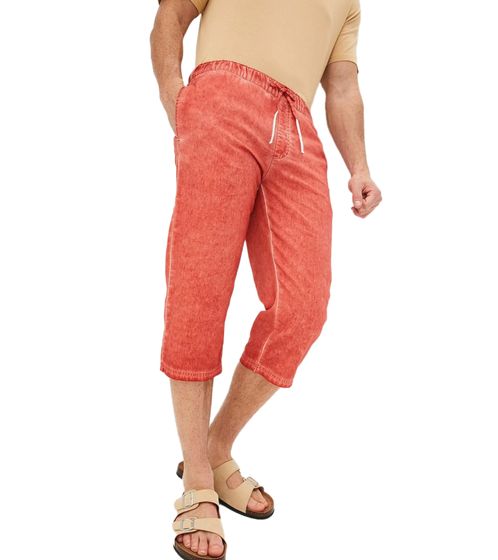 Comfortable men's 3/4 slip-on trousers made of linen, regular fit, summer shorts 964623 orange