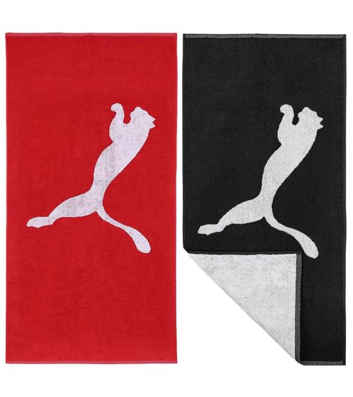 PUMA Baumwoll-Badetuch Frottee-Handtuch mit großem Marken-Logo 70cm x 140cm 054552 in Rot oder Schwarz