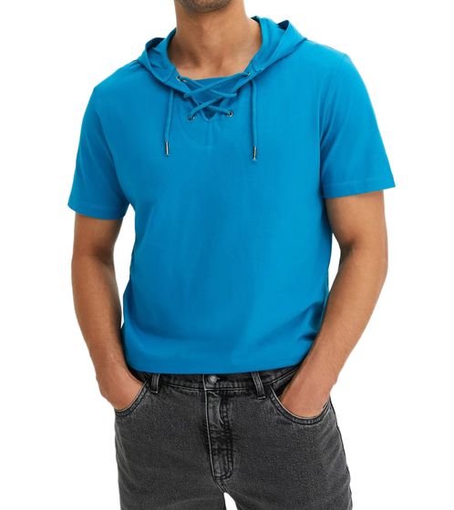 Moderna camiseta con capucha para hombre de algodón orgánico, camisa de manga corta con cordones 948944 azul