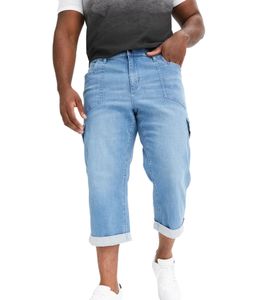 jean 7/8 confortable pour homme à taille droite, short cargo à ourlet torsadé, pantalon en jean 903916 bleu clair