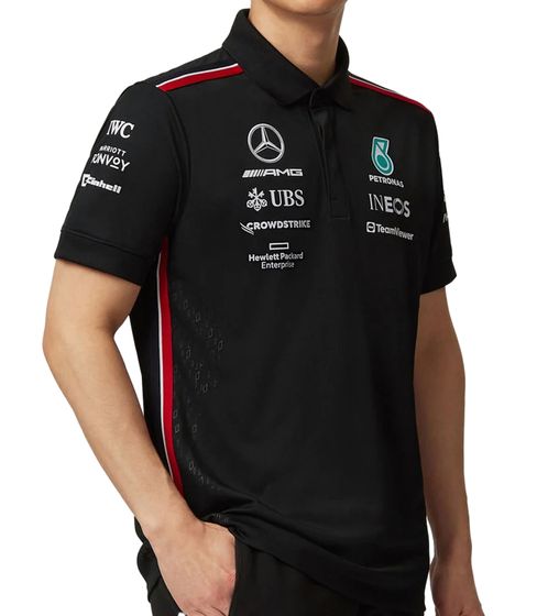 Polo Mercedes-Benz AMG Petronas F1 2023 squadra polo da uomo motorsport camicia a maniche corte 701223408 001 nero