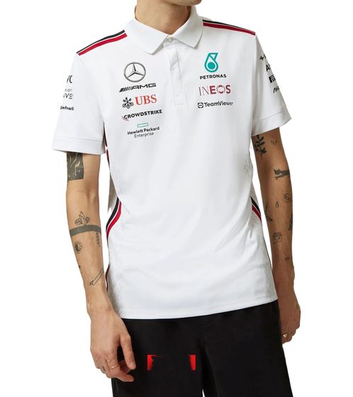 Mercedes-Benz AMG Petronas Uomo Motorsport Shirt Team Polo Shirt Manica Corta Camicia 701223408 002 Bianco