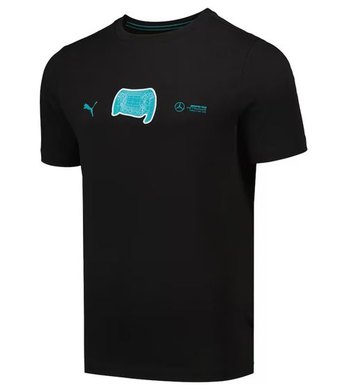 Camiseta gráfica de hombre Puma X Mercedes-Benz AMG Petronas F1 con estampado de volante, algodón, 621155 01, color negro