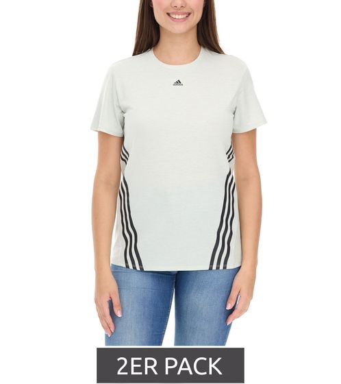 2er Pack adidas Damen nachhaltiges Sport-Shirt Rundhals-Shirt Fitness-Shirt Sport-Oberteil Kurzarm-Shirt Sparpack HK6976 Grün/Schwarz