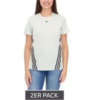 Lot de 2 t-shirts de sport durables pour femmes adidas, t-shirt à col rond, t-shirt de fitness, haut de sport, t-shirt à manches courtes, pack économique HK6976 vert/noir
