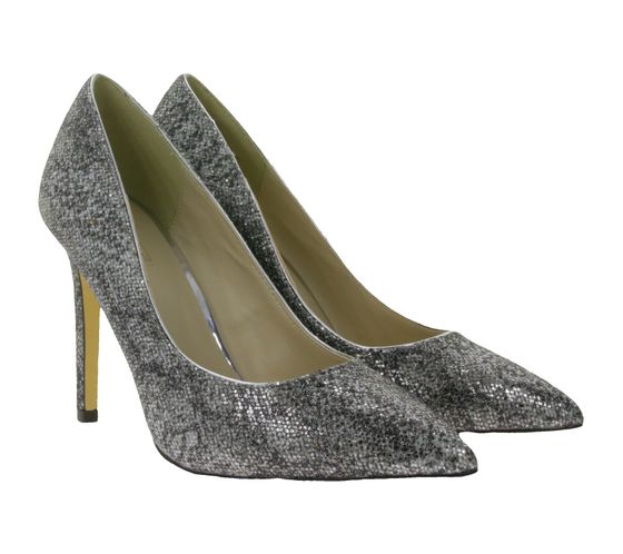 MENBUR Damen High Heels Abend-Sandaletten mit Stiletto-Absatz glitzernde Ausgeh-Schuhe 07061 0009 Silber/Schwarz