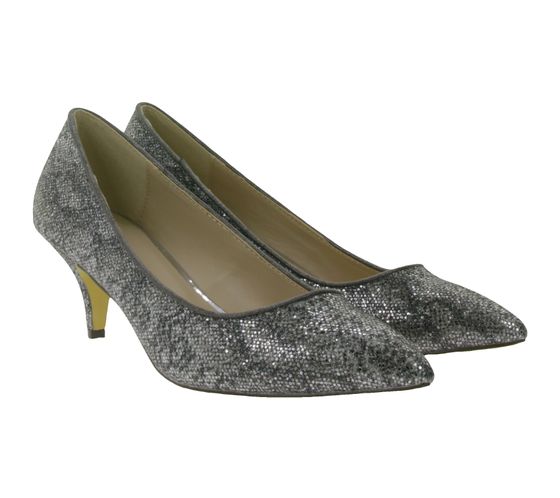 Zapatos de tacón alto con tacón de aguja y purpurina para mujer de MENBUR, para noche, 07687 0009, plata/negro