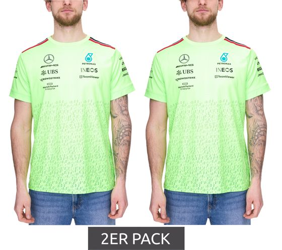 Lot de 2 t-shirts pour homme Mercedes-Benz AMG Petronas F1 avec logos de sponsors à manches courtes 701223440 001 Vert fluo