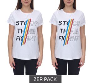 Pack of 2 Aniston CASUAL short-sleeved women's cotton T-shirt with STOP THE FIGHT lettering 2281 4642 white