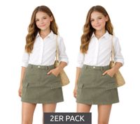 2er Pack trendiger Kinder Cargo-Rock für Mädchen Sommer-Rock mit seitlichen Taschen Baumwoll-Rock 906440 Olivgrün
