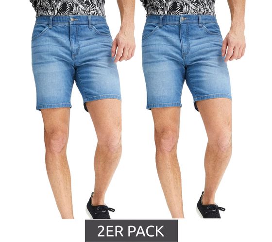 2er Pack leichte Herren Jeans-Shorts Loose-Fit Denim-Bermuda mit Bequembund kurze Hose 921969 Hell-Blau