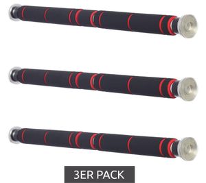 Lot de 3 barres de traction matatasports by ZWILLINGSHERZ, coussin pour les mains, barre de porte sans vis, barre horizontale, cadre de porte, vélo d'exercice de sport 61-100 cm, acier inoxydable noir/rouge