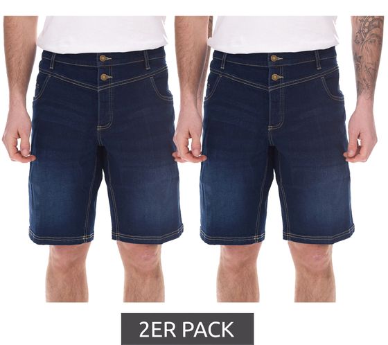 2er Pack modische Herren Stretch Jeans-Bermuda kurze Denim-Shorts Regular-Fit in angesagtem Vintage-Look 973590 Dunkel-Blau