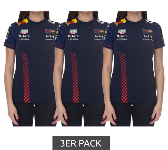 3er Pack Oracle Red Bull Racing Formel 1 F1 Team Verstappen Pérez Damen T-Shirt mit Grafikdrucken Sport-Shirt TF2644 Navy