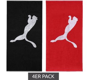 Pack of 4 PUMA cotton bath towels terry towels with large brand logo 50cm x 100cm 054553 red or black