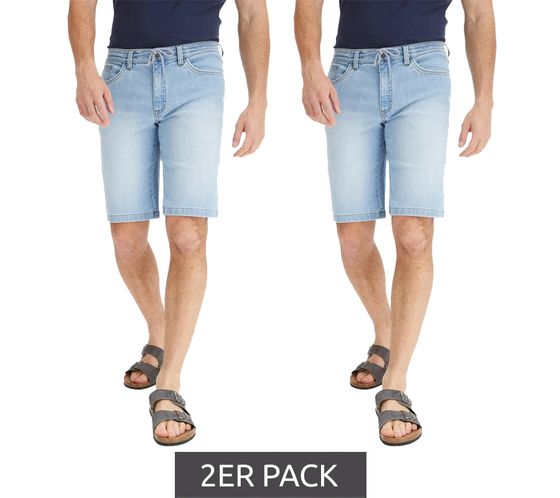 Pack of 2 casual men's stretch denim Bermuda shorts in 5-pocket style, short denim shorts 959131 blue