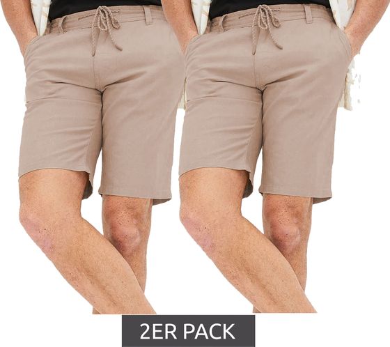 2er Pack praktische Herren Chino-Bermuda aus Leinen Sommer-Hose Stoff-Shorts 947032 Beige