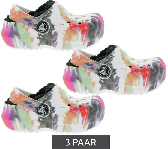 3 paires de sabots doublés pour enfants Crocs Classic Lined Tie-Dye avec Dual-Crocs-Comfort 206683-0C4 Coloré