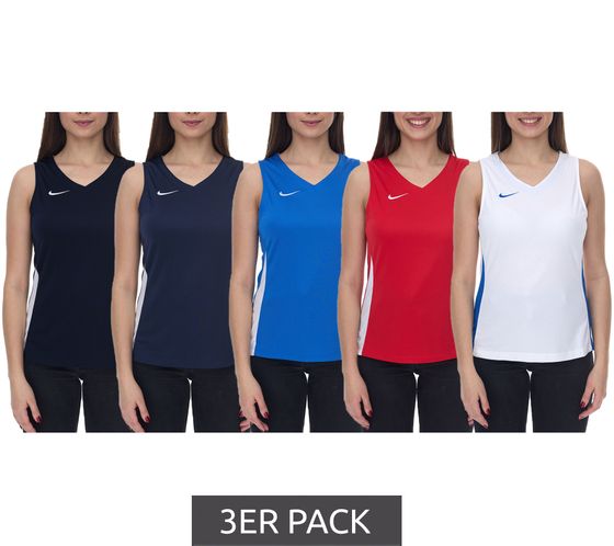 3er Pack NIKE Team Fitness Damen Tank-Top mit DryFit Sport-Shirt Trainings-Shirt NT0211 Rot, Blau, Weiß, Schwarz, Grün