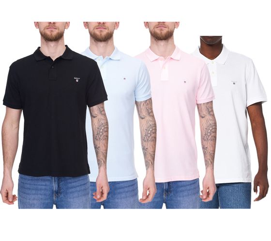 GANT Herren Polo-Shirt Regular Fit Baumwoll-Shirt Kurzarm-Shirt Polo-Hemd 2201 Weiß, Hellblau, Rosa oder Schwarz