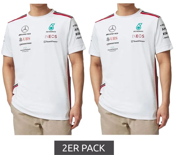 Pack de 2 camisetas del equipo Mercedes-Benz AMG Petronas F1 2023 para hombre, camiseta de manga corta de automovilismo, 701223428 002, color blanco