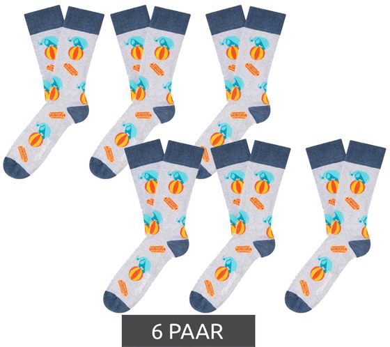 6 paires de chaussettes homme en coton Moustard Elephant Circus avec motifs imprimés all-over chaussettes longues 20SELEPCIRC-M Gris/Bleu