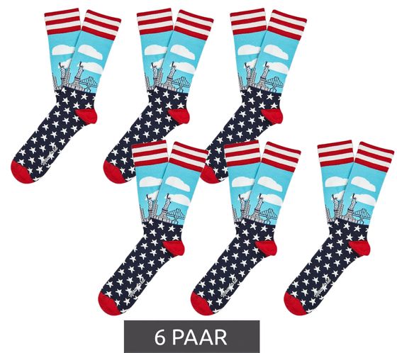 6 pares de calcetines de algodón para hombre Moustard New York City con estampado completo, calcetines largos con estampado 17S-NYORK-M Azul/Rojo/Blanco