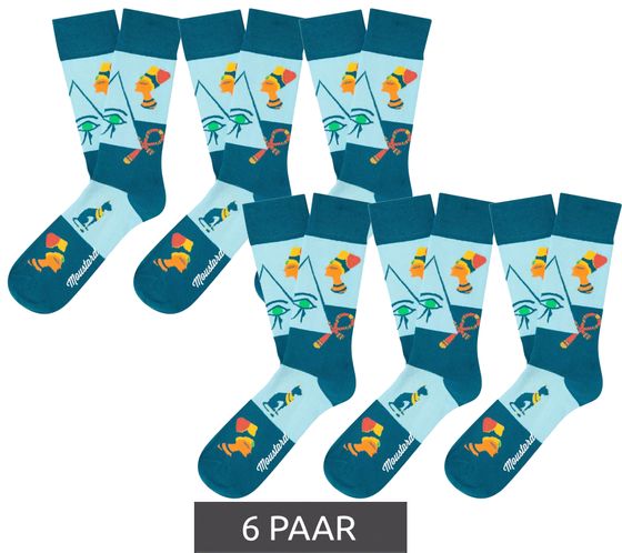 6 paires de chaussettes longues en coton Moustard Eye of Horus à motifs symboles égyptiens 20S-EYEH Bleu/Jaune/Orange/Vert