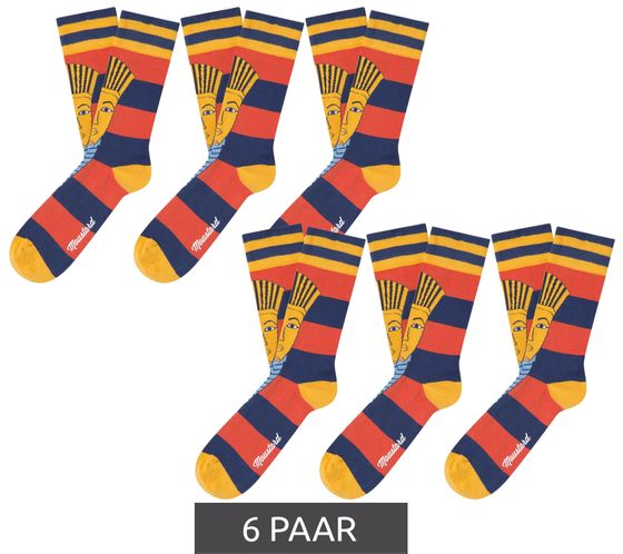 6 paires de chaussettes en coton Moutarde à l'effigie du Pharaon Toutankhamon chaussettes longues rayées 20S-TUTAN Bleu/Rouge/Or