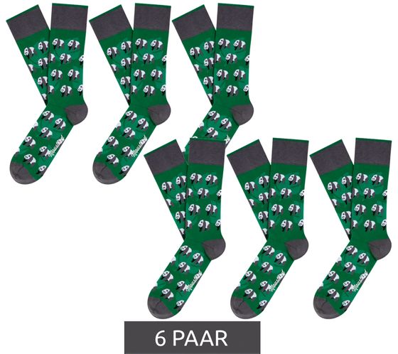 6 pairs of Moustard men's cotton socks with panda all-over print patterned long socks 19S-PAN green/grey/black