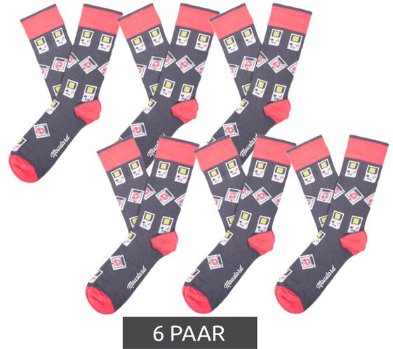 6 pairs of Moustard cotton socks with retro game design Gameboy striped long socks 22S-GAME gray/pink/white