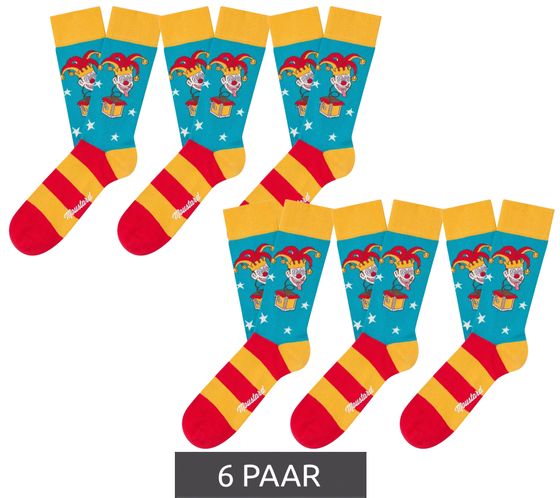 Lot de 6 paires de chaussettes en coton Moustard Jack in the Box, chaussettes longues rayées à motif diable 20S-JACK rouge/jaune/bleu