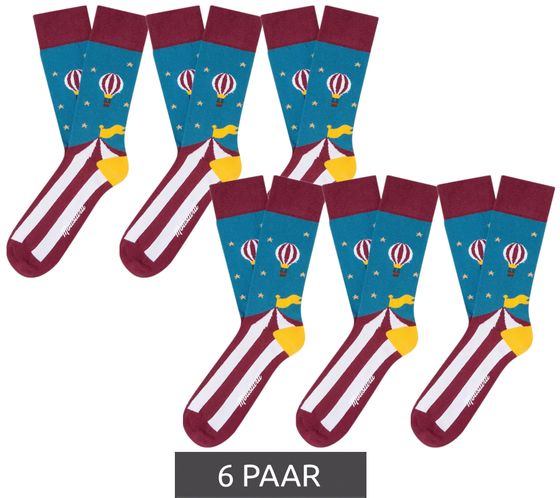 6 pairs of Moustard Circus and Baloons cotton socks Circus design with hot air balloon striped and patterned long socks 20S-CIRCUS blue/red/yellow/white