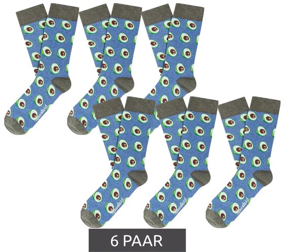 6 paires de chaussettes homme en coton Moustard Avocado avec imprimé all-over avocat chaussettes longues 18S-AVO bleu foncé/gris/vert