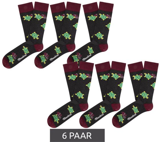 6 pairs of Moustard men's cotton socks with turtle animal print patterned long socks 19S-SEAT red/green/grey