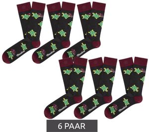 Lot de 6 paires de chaussettes longues en coton pour homme avec imprimé animal tortue Moustard 19S-SEAT Rouge/Vert/Gris