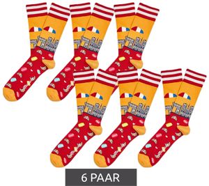 6 paires de chaussettes homme en coton Moustard Paris avec imprimé all-over skyline de Paris chaussettes longues rayées et à motifs 17S-PARIS Rouge/Jaune/Blanc