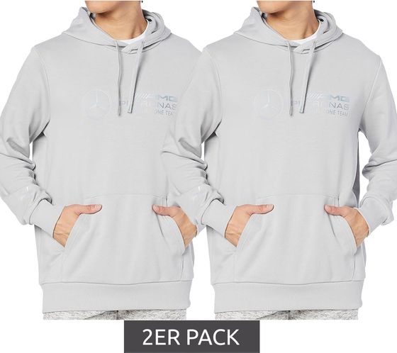 2er Sparpack PUMA X Mercedes-Benz AMG Petronas F1 MAPF1 LS Statement Herren Kapuzen-Pullover mit reflektierendem Logo Druck Baumwoll-Hoodie 621158 02 Grau