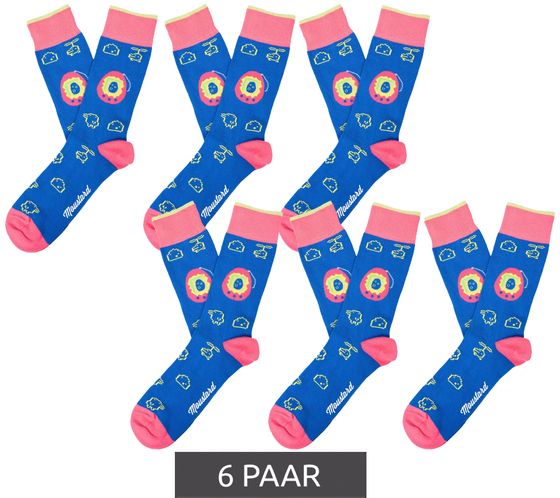 6 pairs of Moustard Digipet cotton socks Tamagotchi design retro gameplay patterned long socks 22S-DIGI dark blue/pink/yellow