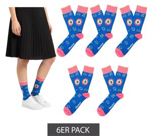 6 Paar Moustard Digipet Baumwoll-Socken Tamagotchi Design Retro-Gameplay gemusterte lange Strümpfe 22S-DIGI Dunkelblau/Rosa/Gelb