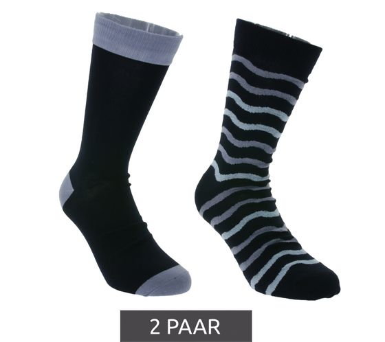 2 pares de calcetines de algodón HEALTHY SEAS calcetines largos sostenibles fabricados con redes de pesca recicladas y algodón orgánico liso y estampado azul oscuro